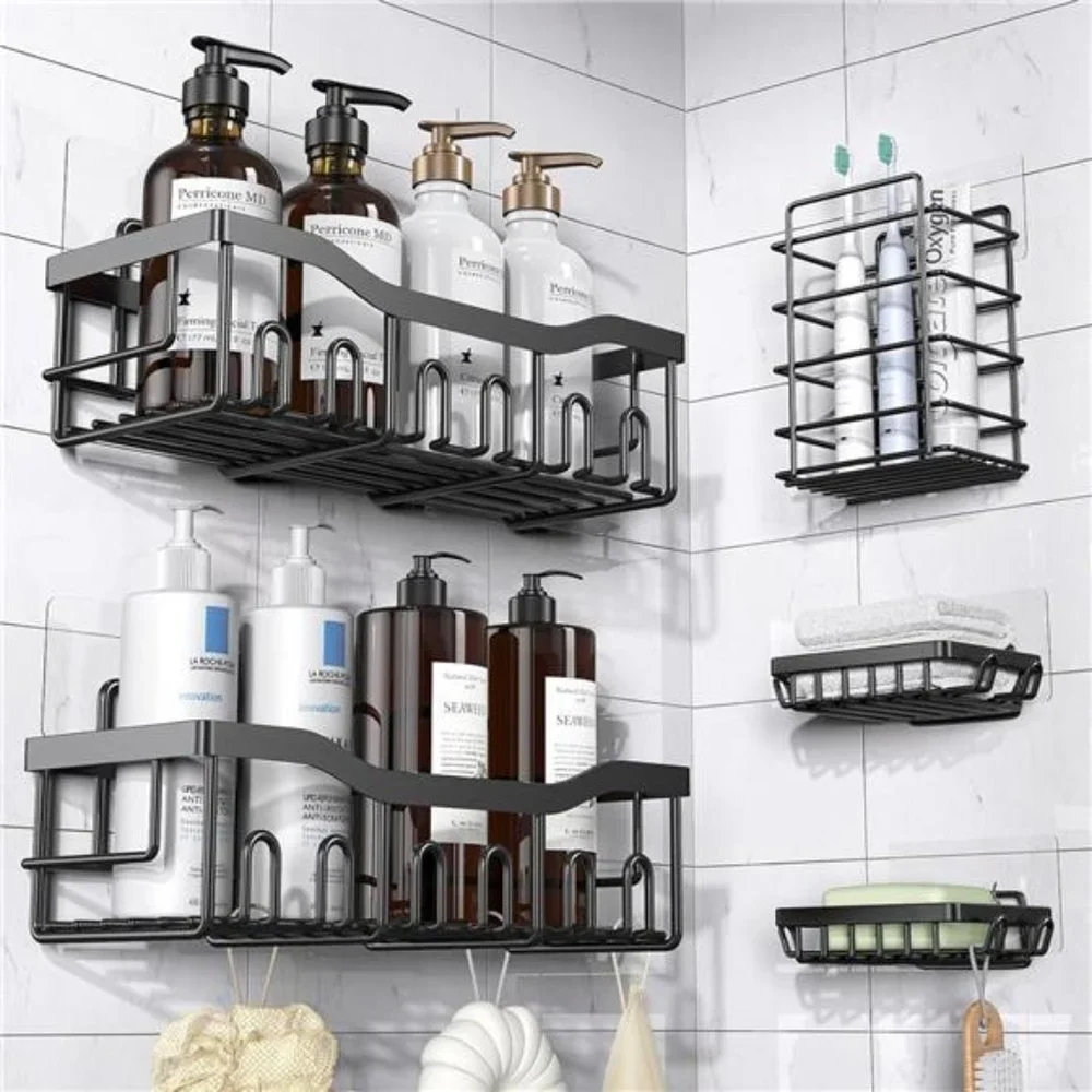 Shower Caddy 5 Pack, Adhesive Shower Organizer, No Drilling, Stainless Steel